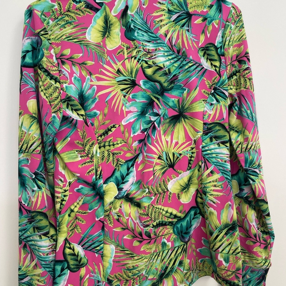 Tommy Bahama Tropical Floral Women's Blouse - Pink and Green - Picture 8 of 12